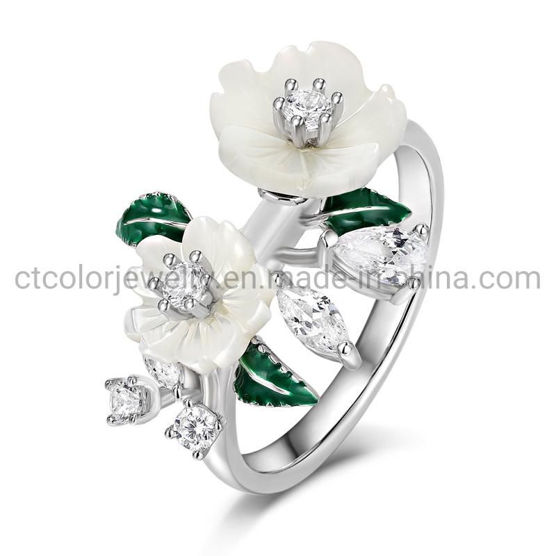 New Fashion jewelry elegant 925 sterling silver MOP flower Ring