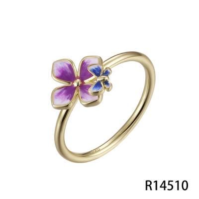 Young Girl&prime;s Lovely Flower 925 Silver Enamel Ring