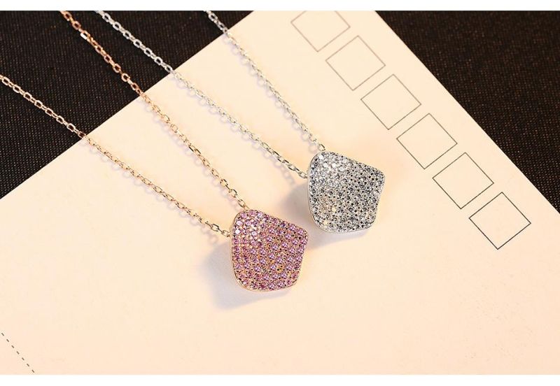 Pretty Solid Gold Necklace with Elegant Purple Cubic Zircon Pendant