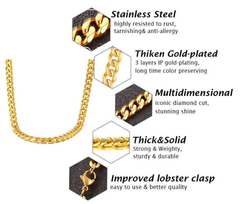 Vnox Cuban Chain Necklace for Men Women, Basic Punk Stainless Steel Curb Link Chain Chokers, Vintage Gold Tone Solid Metal Collar Dropshipping Wholesale