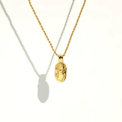 Customization Fashion Jewelry 18K Gold Plated 925 Sterling Silver Woman Embossed Portrait Pendant Necklace