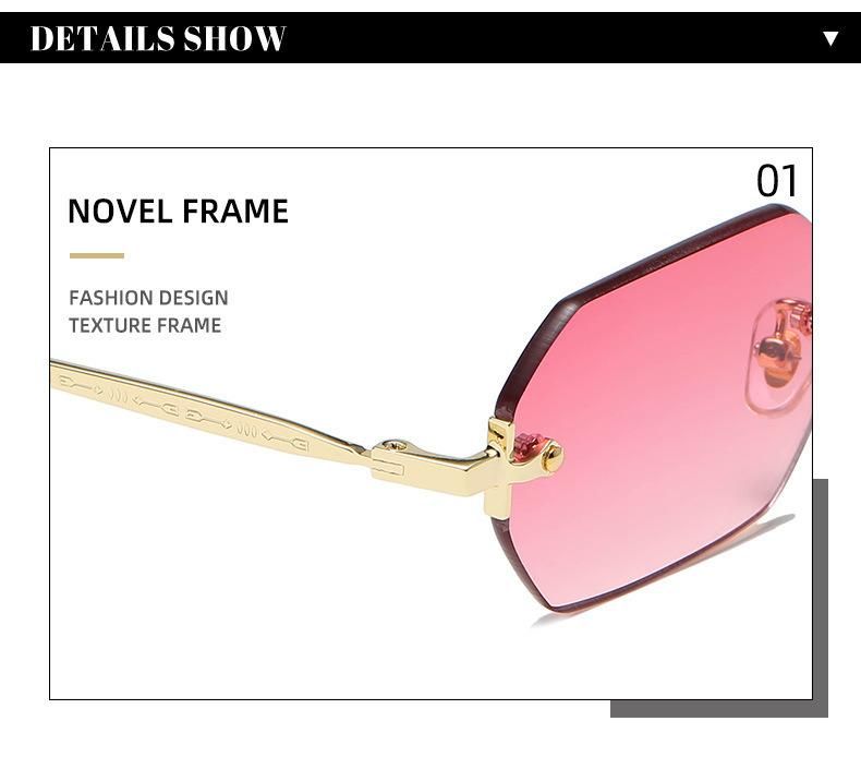 New Trendy Small Size Rectangle Frameless Sun Glasses Hot Sale Women Men Rimless Ocean Lens Metal Sunglasses
