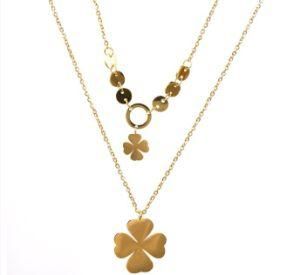 Fashion Wholesale Women Multi-Layer Gold Plated Titanium Steel Clover Pendant Necklace Jewelry