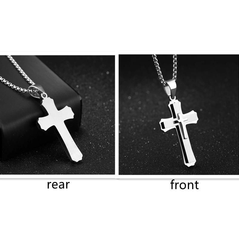 Stainless Steel Cross Pendant Necklace with Stainless Steel Chain for Mens