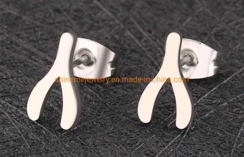 Factory Wholesale Fashionable Titanium Steel Heirs with The Same Paragraph Wish Bone Earrings Female Stainless Steel Exquisite Earrings Er6222