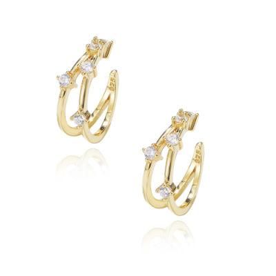 925 Sterling Silver Women Minimalist Gold Plated Zircon No Piercing Dainty Cuff Earrings