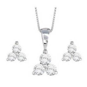 Fashion White Gold Plated Sapphire Diamond Necklace Earring Jewelry Set
