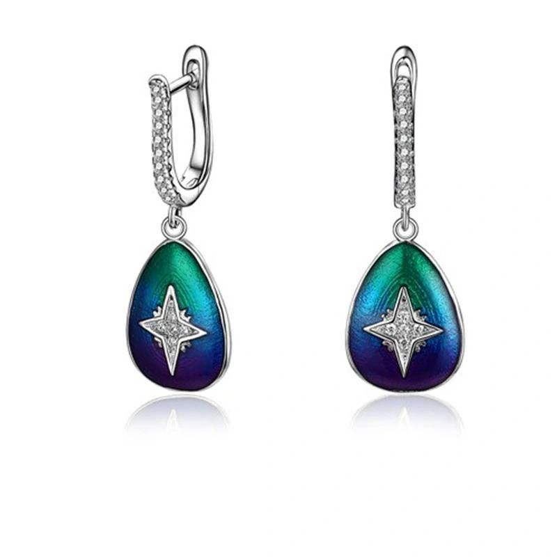 925 Silver and Brass CZ Fashion Enamel Crown Earring for Women