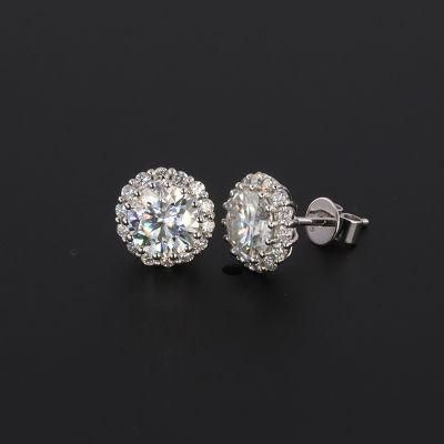 14K 18K White Gold Plated One Carat Synthetic Moissanite Earrings Fine Jewelry