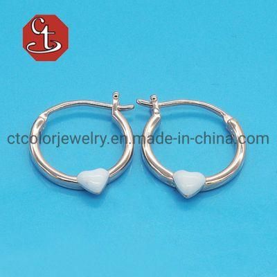 Hoop Earring Love Valentine Gift Heart Shape White Red Color Enamel Fashion Jewelry Silver Jewelry