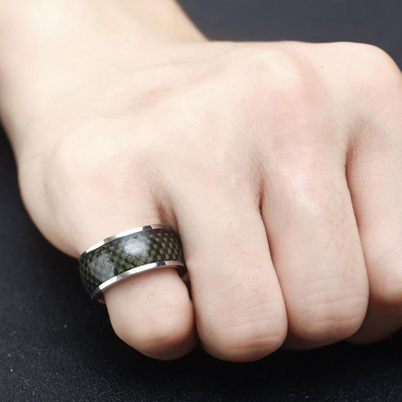 8mm Flat Ceramic Ring Jewelry Black Carbon Fiber Inlay Ceramic Ring