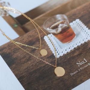 Wholesale Custom Logo Stainless Steel Gold Layered Two Layer Chain Disc Coin Pendant Necklace