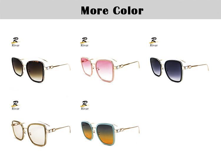 Diamond-Encrusted Square Metal Frame Women Stock Sunglasses