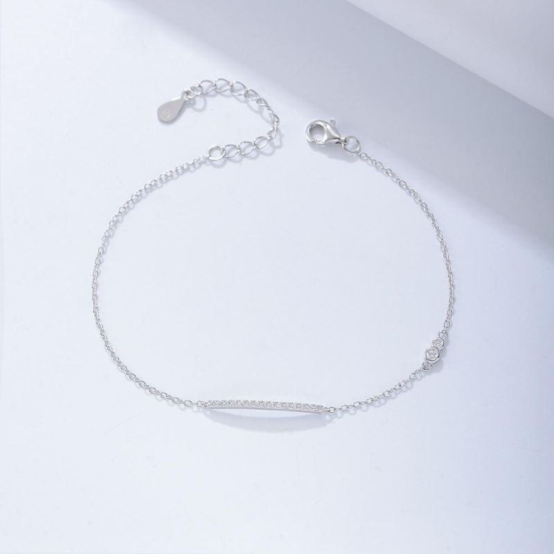 Solid 925 Sterling Silver Accesorries Link Chain Jewelry Bar Bracelet