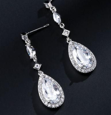 Fashion Dangel CZ Earring. Bridal CZ Earring for Wedding. Silver Earring