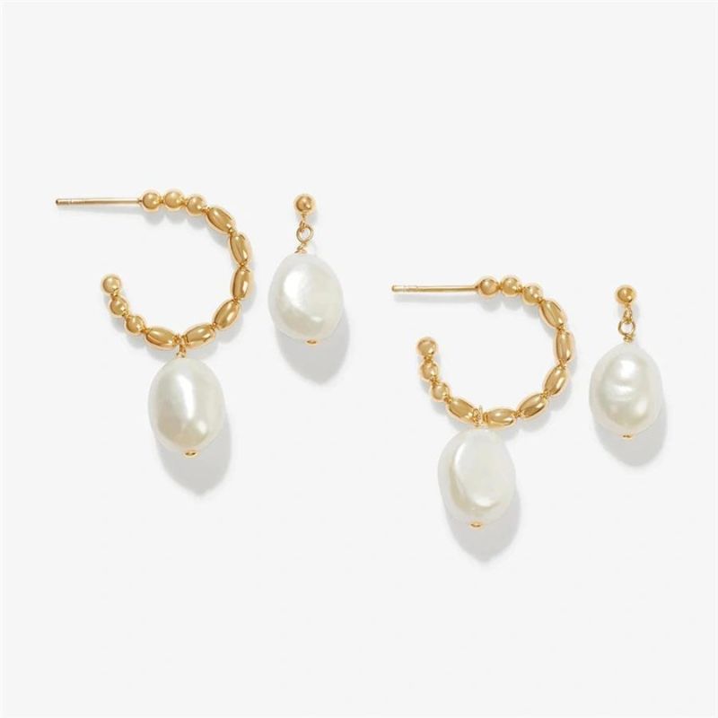New Design Little Bamboo Texture Fortune Hope Pearl Earrings in 18K Gold Plated and Organic Pearls