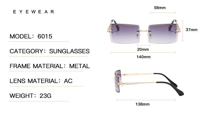 Small Square Sunglasses Women′ S Colorful Gradient Color Ins Sunglasses Rimless Personalized Glasses