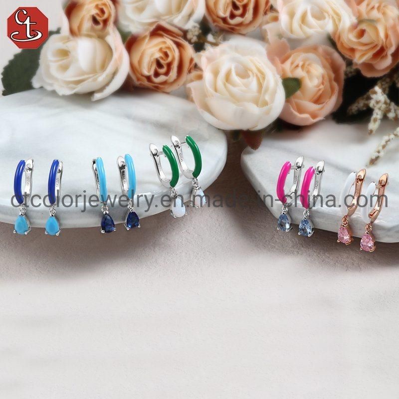 925 Silver or Brass Fashion Jewelry Handmade Drop Natural Blue Sky Color Stone Enamel Earring