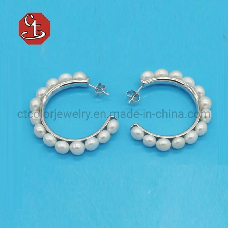 Fashion Shell Gray Pearls Stud Earrings Trendy C Shaped Aesthetic Personality Shell Pearl Earring
