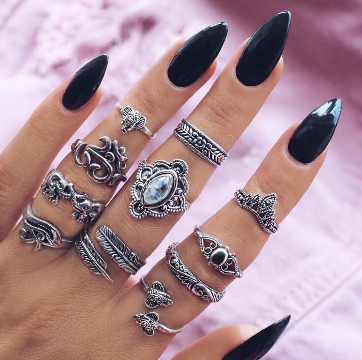 Vintage Elephant Leaf Ring Set Combination 11PCS Knuckle Set