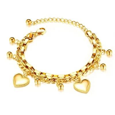 Premium Gold Plated Love Heart Radiant Charms Adjustable Bracelet for Women