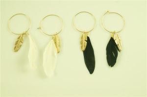 Feather Earring with Alloy Leaf