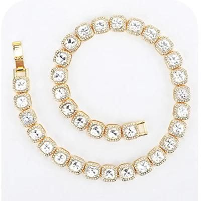 Fashion Jewelry Men Square Zircon Necklace Bling Tennis Necklace Cuban Chain