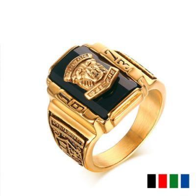 Walton Tiger Head Navy Titanium Steel Men&prime;s Personalized Retro Ring
