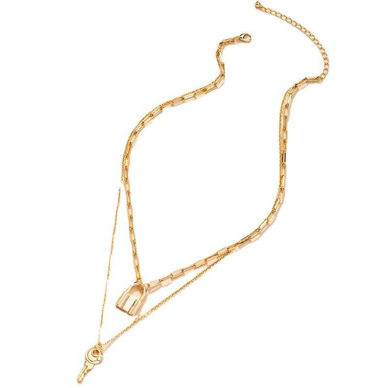 Manufacture Custom Jewelry Multiple 2 Layered Key Locket Pendant Necklace for Women Fashion Bijoux