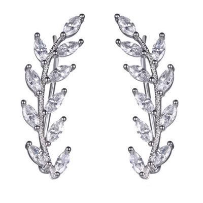 Fashion Jewelry 925 Sterling Silver CZ Leaf Women Clip Earring