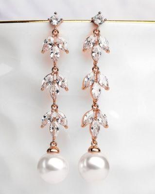 Bridal CZ Dangle Earring Jewelry, Wedding CZ Dangle Earring Jewelry, Rose Gold Earring