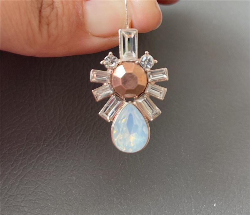 Fashion Jewelry Custom Earrings Alloy Teardrop Baguette Round Stone Flower Shape Women Earrings