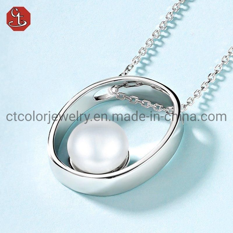 Fashion Rose Plated 925 Sterling Silver Freshwater Black Pearl Custom Oval Design Simple Pendant Necklaces