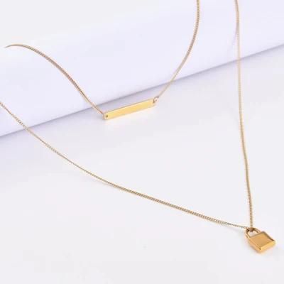 Double Necklace with Padlock Pendant Stainless Steel for Lady Jewelry Gift Design