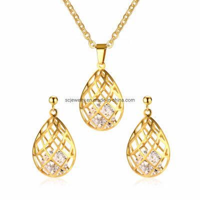 Water Drop Shape Gold Hollow Pendant Set with O Chain