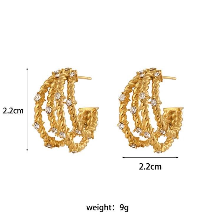Factory Wholesale Custom Fashion High-End Jewelry PVD 18K Gold-Plated Stainless Steel Three Wire Tube Three Hoop Gold Earrings