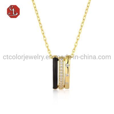 Fashion 14K Gold Necklaces Jewelry 925 Silver Pendant with Enamel Trendy Necklace