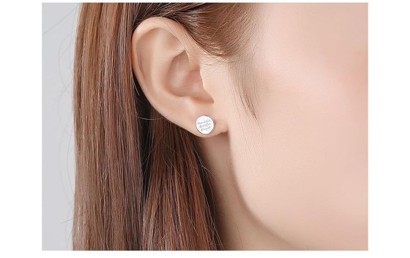 Fashion Jewelry Printing Round Card Silver 925 Ear Studs