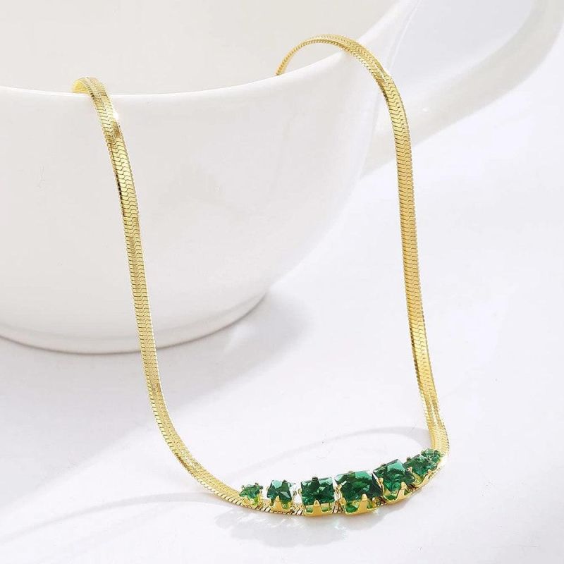 Factory Customized Fashion Jewelry Ins Style New Necklace 18K Gold Square Zircon Blade Chain Snake Chain Neck Chain Women′s Fashion Versatile Necklace