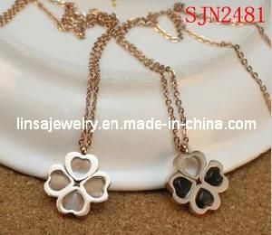 2013 Hot Sale Fashion Clover Design Rose Gold Stainless Steel Necklace Jewelry