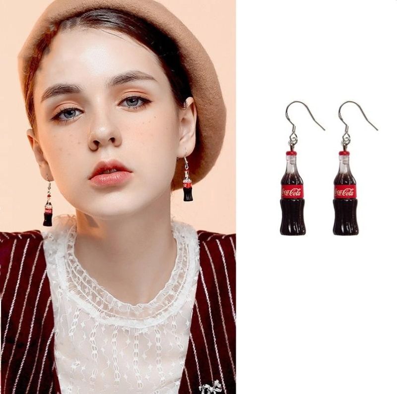 Creativity Cute Earrings Coke Bottle Resin South Korean 925 Silver Earrings