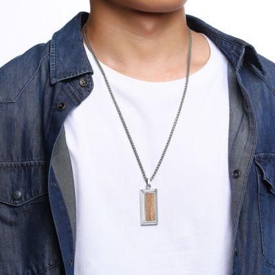 European and American Style Necklace Men&prime; S Titanium Steel with Brazilian Rosewood Rectangular Pendant Rosewood Key Chain