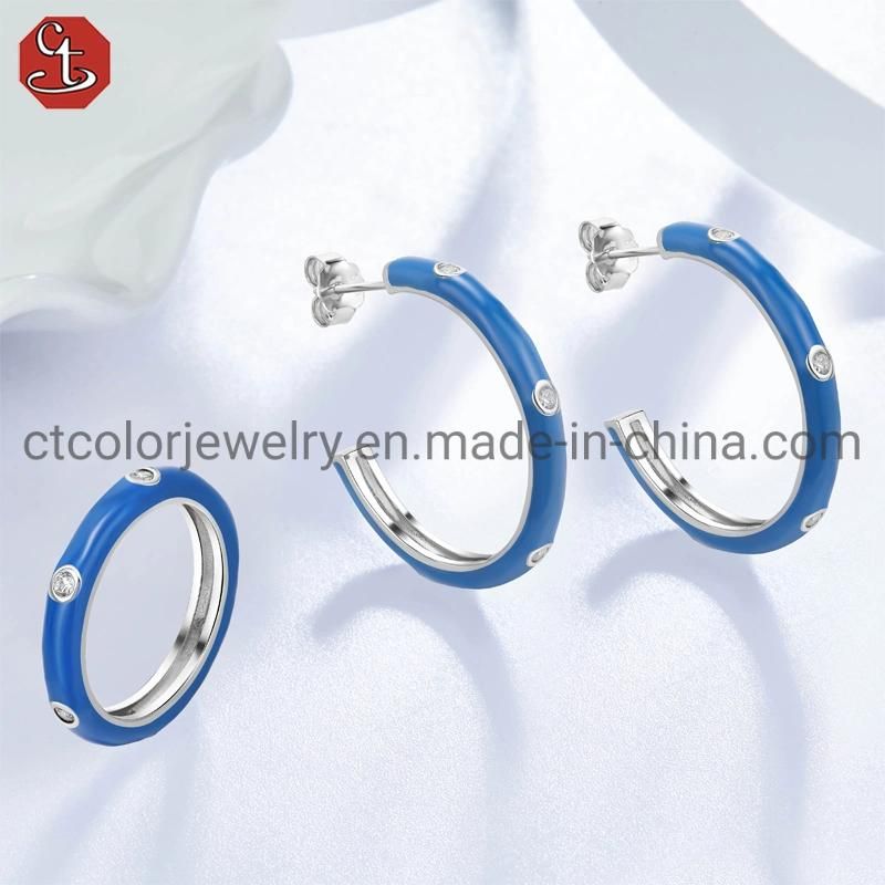 Fashion Customized Factory Price Rhodium Plated 925 Sterling Silver Women Enamel Jewelry Set