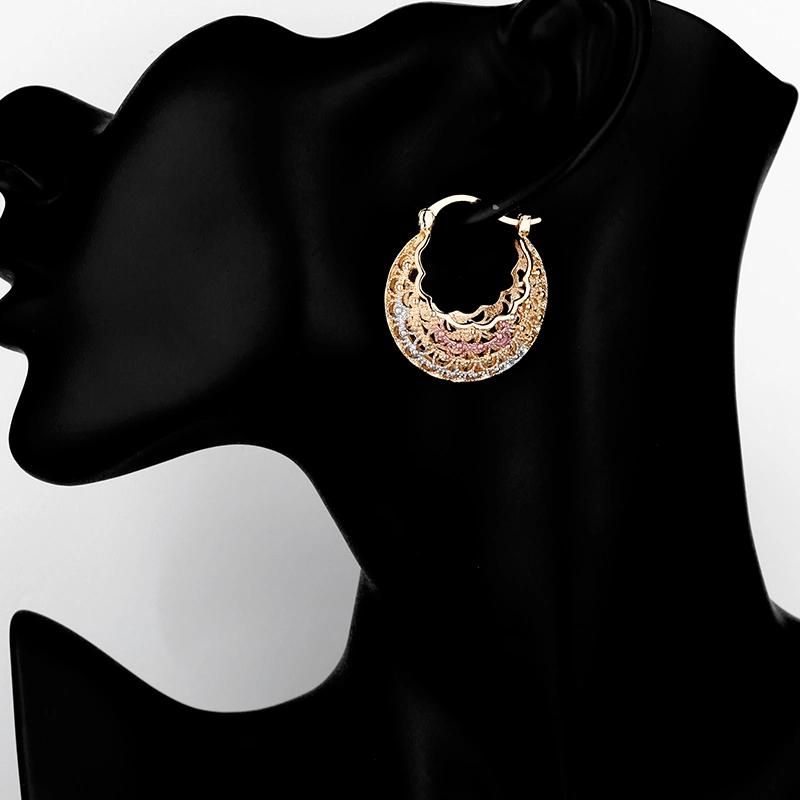 Women Decoration Circle Round Earrings CZ Gold Hoop Earring