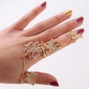 Rhinestone Flower Butterfly Full Finger Ring for Women