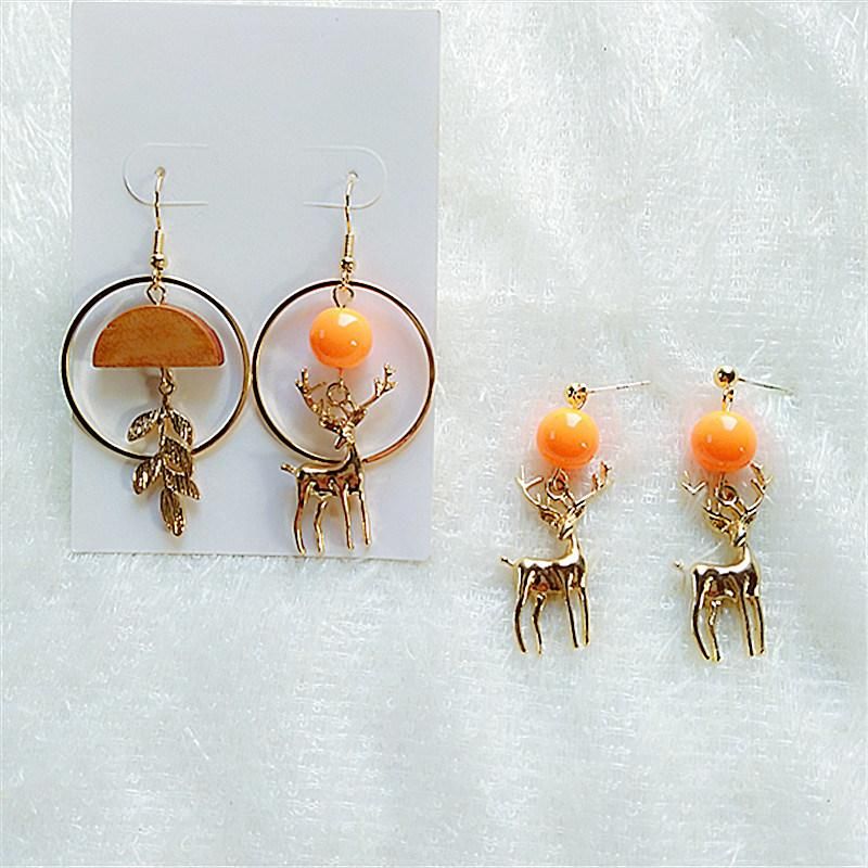 Christmas Jewelry Fashion Creative Elk Deer and Wood Leaves Stud Earrings