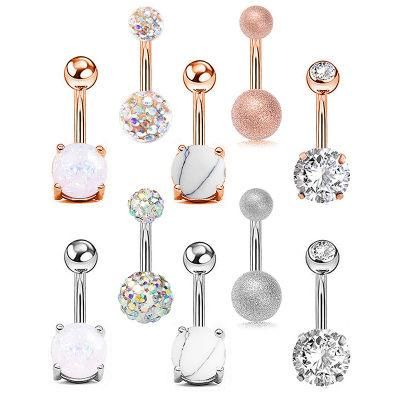 10PCS Belly Button Rings Stainless Steel 14G CZ Opal Navel Rings Barbells Studs Women Girls Body Piercing Jewelry