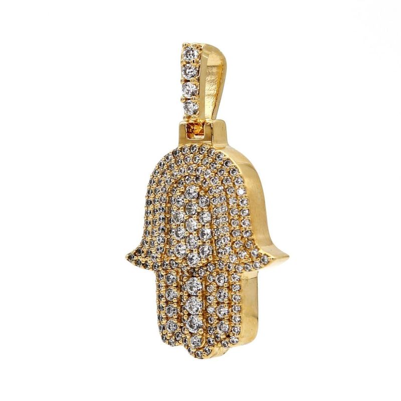 Hamsa Hand Iced Diamond Pendant Men′ S 14K Yellow Gold/CZ Pendant