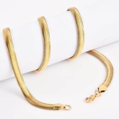 Gold Plated Stainless Steel Fashion Jewelry Hip Hop Mens Jewelry Flat Snake Chain Necklace with Jump Ring and Clasp 18inch