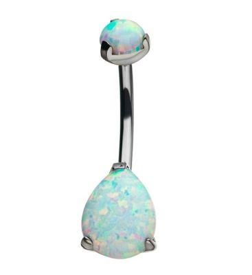 ASTM F136 Titanium Belly Ring with Tear Shape Opal Stone